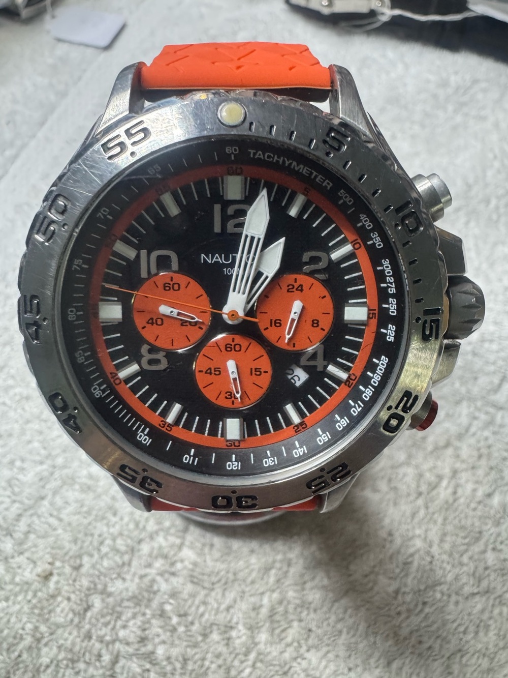 Nautica Black Dial Orange Accent Chronograph Watch